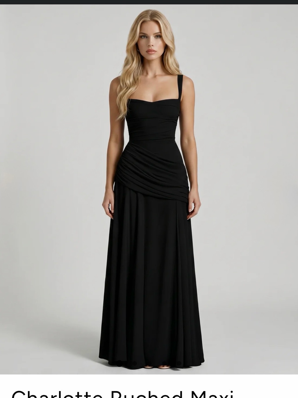 Black Ruched Maxi Dress With Square Neck